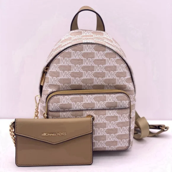 Michael Kors Maisie Extra-Small Logo  2-in-1 Backpack Camel Color MICHAEL KORS MAISIE XS MINI 2 IN 1 BACKPACK + POUCH JACQUARD  main image 4